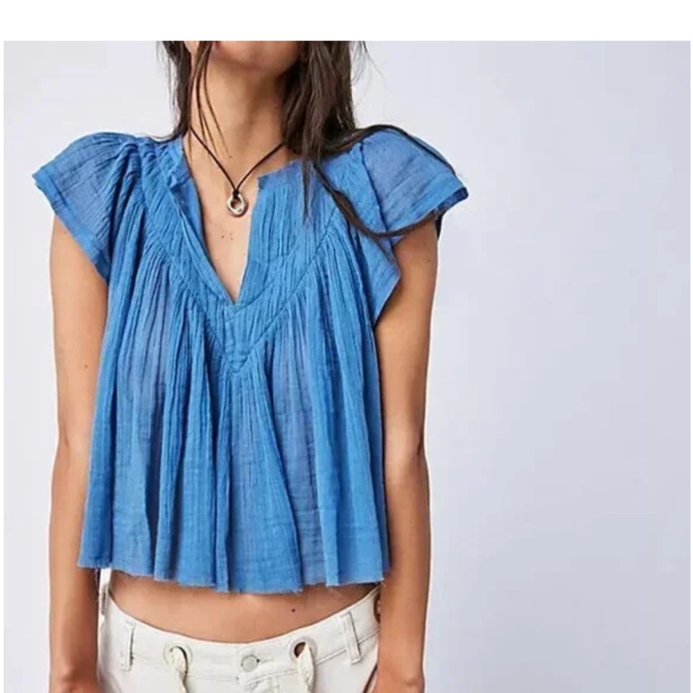 Free People FP One Padma Top Coastal V Neck Flutter Sleeve